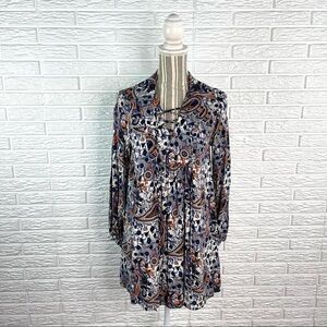 Fashion Union Multicolored Paisley Boho Dress with Lace Up Neckline Size Small